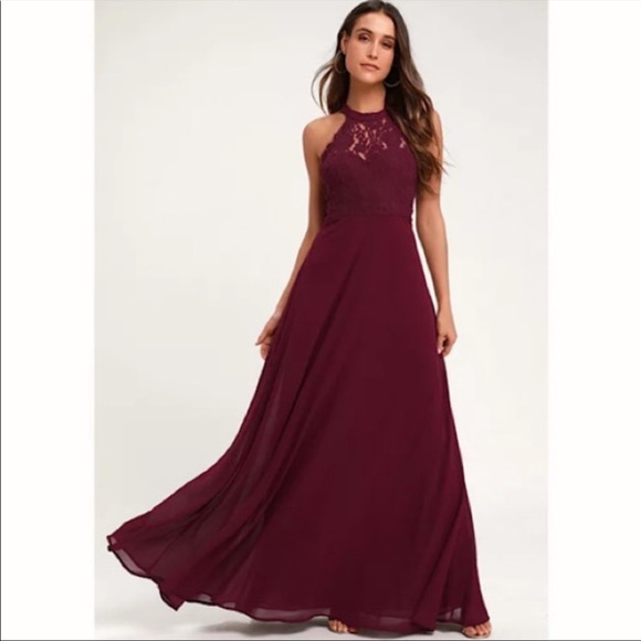 Lulus Dresses & Skirts - Dance All Evening Burgundy Lace Maxi Dress. Xl